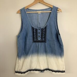 RuffHewn Sleeveless Tank Ombré Denim With Embroidery Women's Large